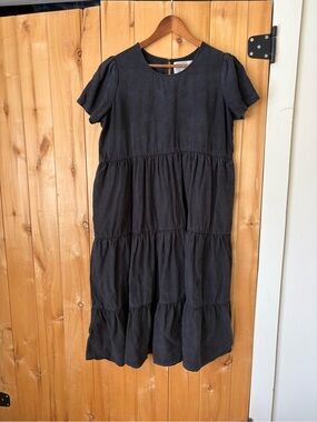 Tradlands Chalet Tiered Dress Black Linen Tencel blend